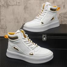 2025春季男鞋潮流高帮板鞋百搭个性男士休闲小白靴冬季加绒短靴男