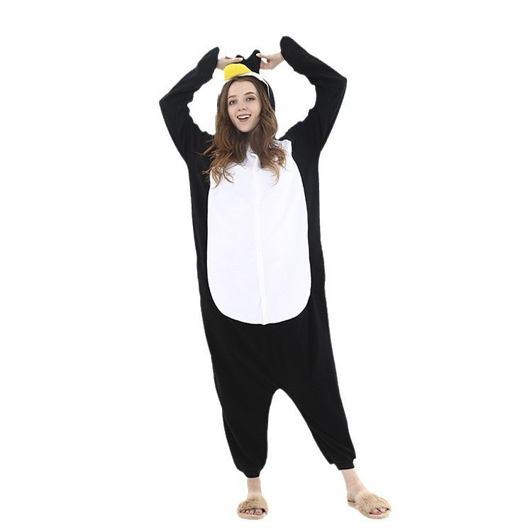 Pijama de animales de dibujos animados de Amazon, disfraz de pingüino azul y negro para adultos, disfraz de fiesta, grueso y cálido