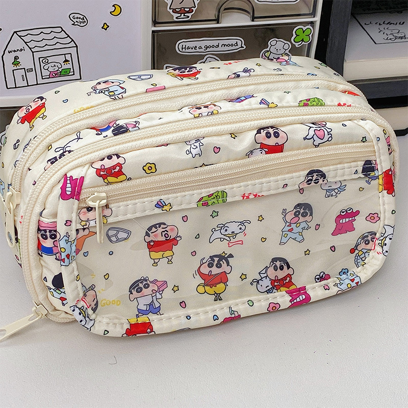Cute Crayon Shin-Chan Pain Bag Pencil Bag High-Looking Pencil Bag Student Multi-Layer Large Capacity Stationery Bag Makeup Storage