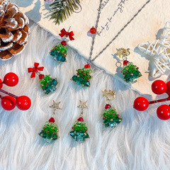 銀針クリスマスツリー雰囲気感クリスマスイヤリングかわいい少女赤い蝶ネクタイクリスマス装飾イヤリングネックレス女