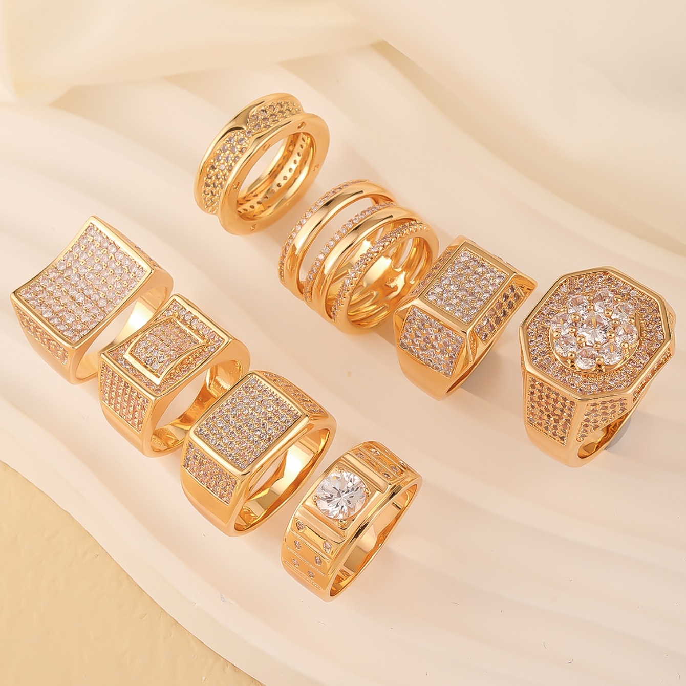 copper fashionable ring with zircon hip-hop style