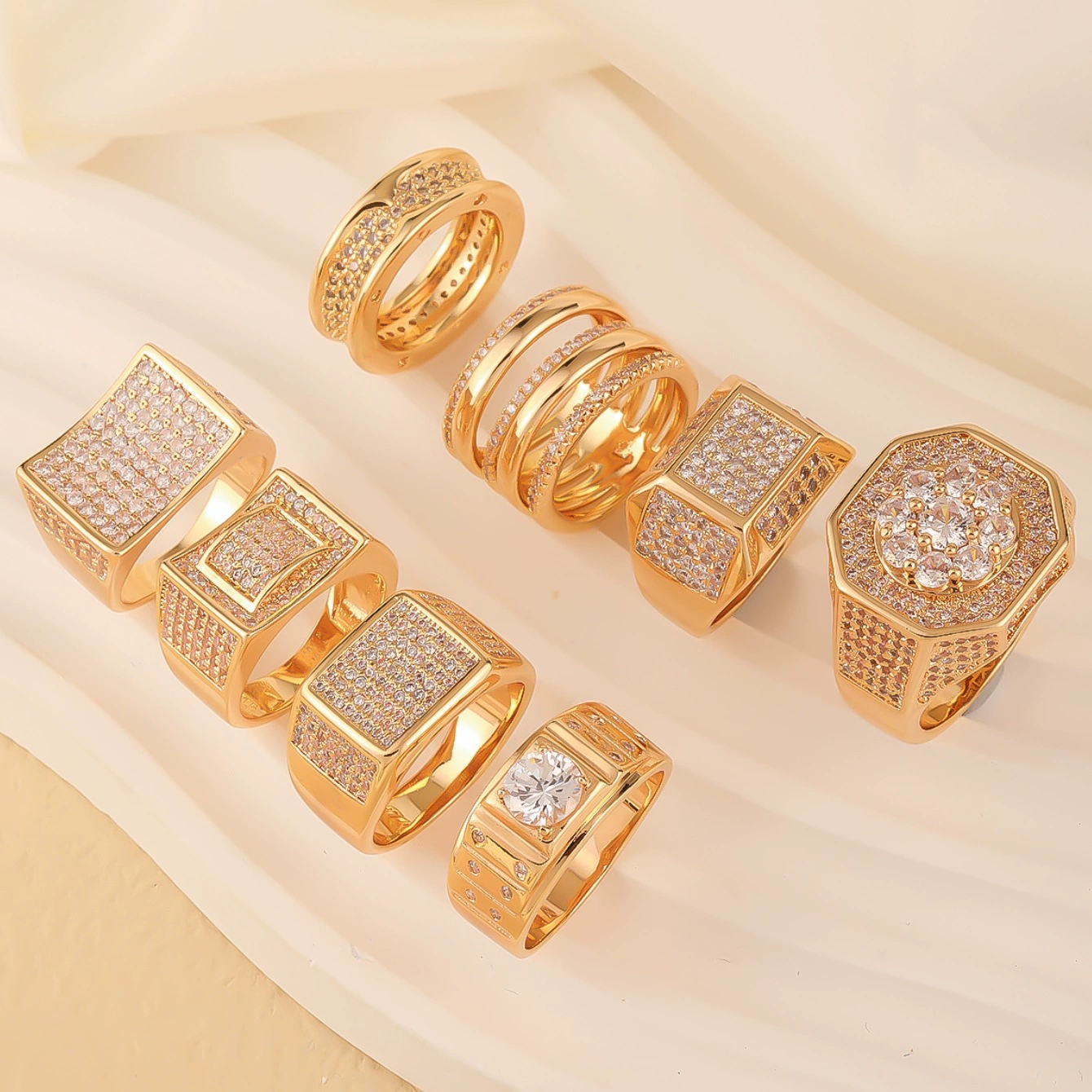 若瑟 Copper zirconium hip-hop style, fashionable ring, jewelry, European style, light luxury style