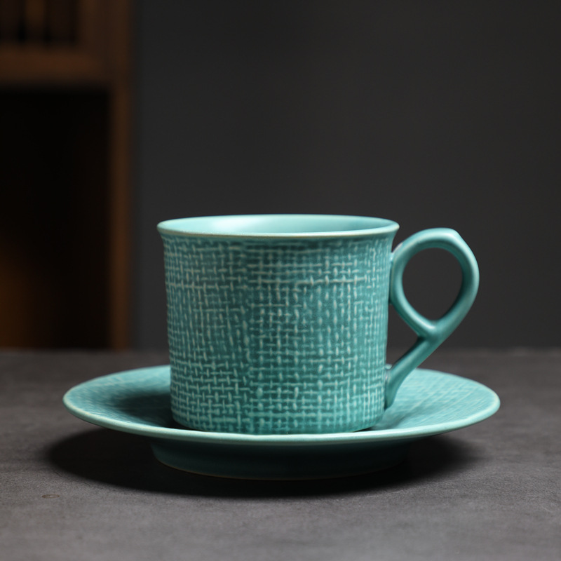 Estilo japonés vintage de cerámica taza de café y platillo traje creativo regalo taza de té de la tarde taza de café de gres
