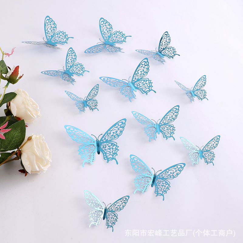 Simulación 3D estereoscópica mariposa pegatinas de pared sala de estar dormitorio decoración de fondo papel pintado decoración del hogar pegatinas creativas al por mayor