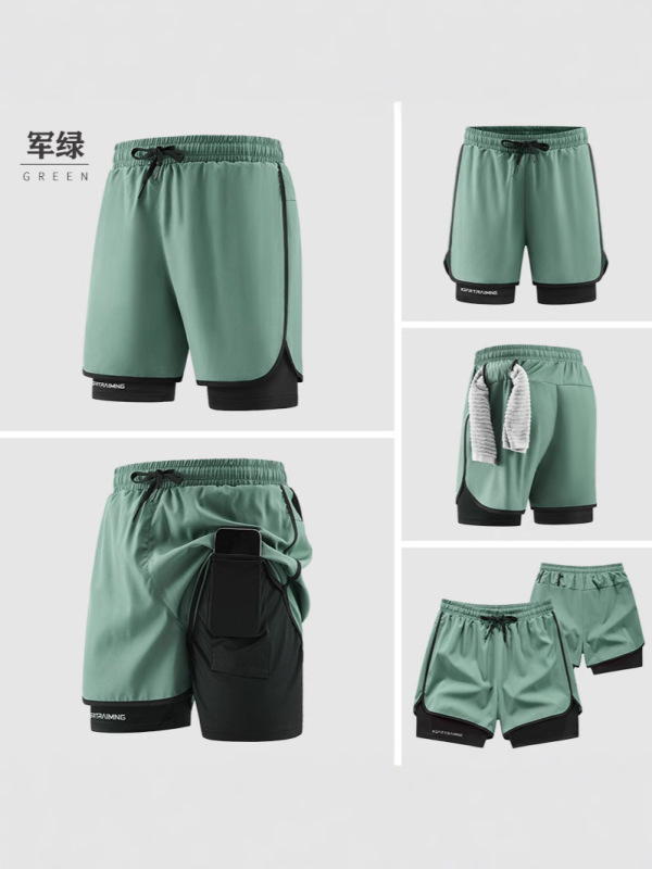 クロスボーダー新作入荷、カップル向けフェイクツーピース七分丈パンツ、スポーツ、ランニング、フィットネス、軽量フィットネス、カジュアル|undefined