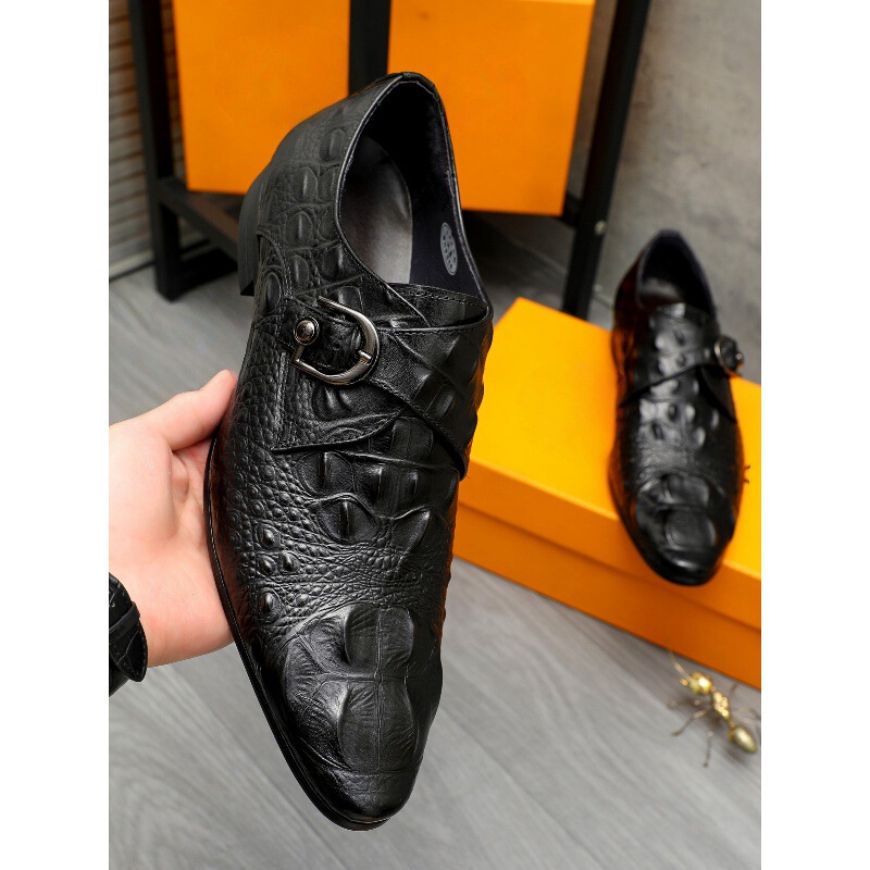 Business Japanese Men's Leather Shoes British Style Crocodile Pattern High-End Light Luxury High-End Pointed Toe Genuine Leather Casual Leather Shoes