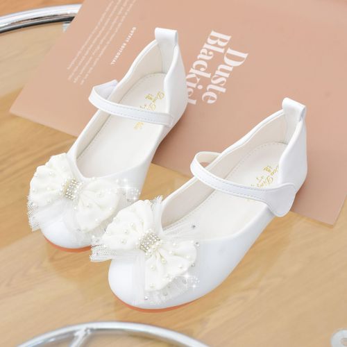 Wholesale children's shoes for girls and babies, soft sole single shoes suitable for spring and autumn, all seasons, white small leather shoes for princesses with bowknots