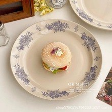 法式复古餐盘高级感中古盘子菜盘家用仪式感早餐盘陶瓷甜品牛排盘