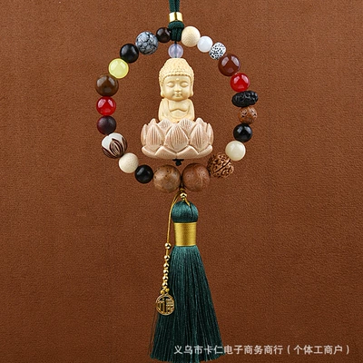 Car hanging – Peach Wood Car Hanging Ornament - eighteen-son-little-buddha-green