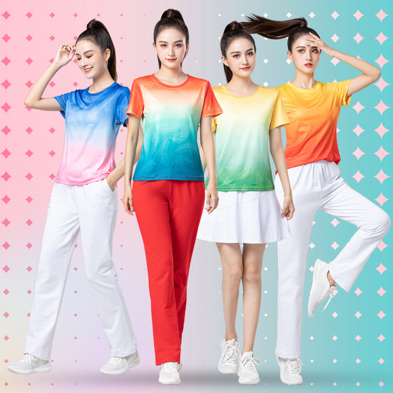 Sporty Short-Sleeve Spring Square Dance Clothes New Fashion Set Women, Shuffle Dance Dress Dancewear Summer Short-Sleeve