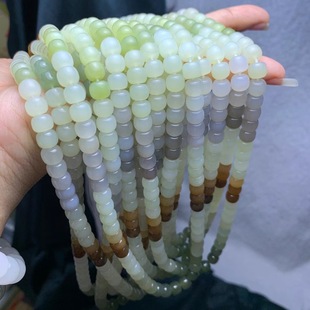Xinjiang Hotan Jade Multi-color Jade Gradient Multi-ring 108 Old Beads 6-7mm Round Bead Bracelet Necklace