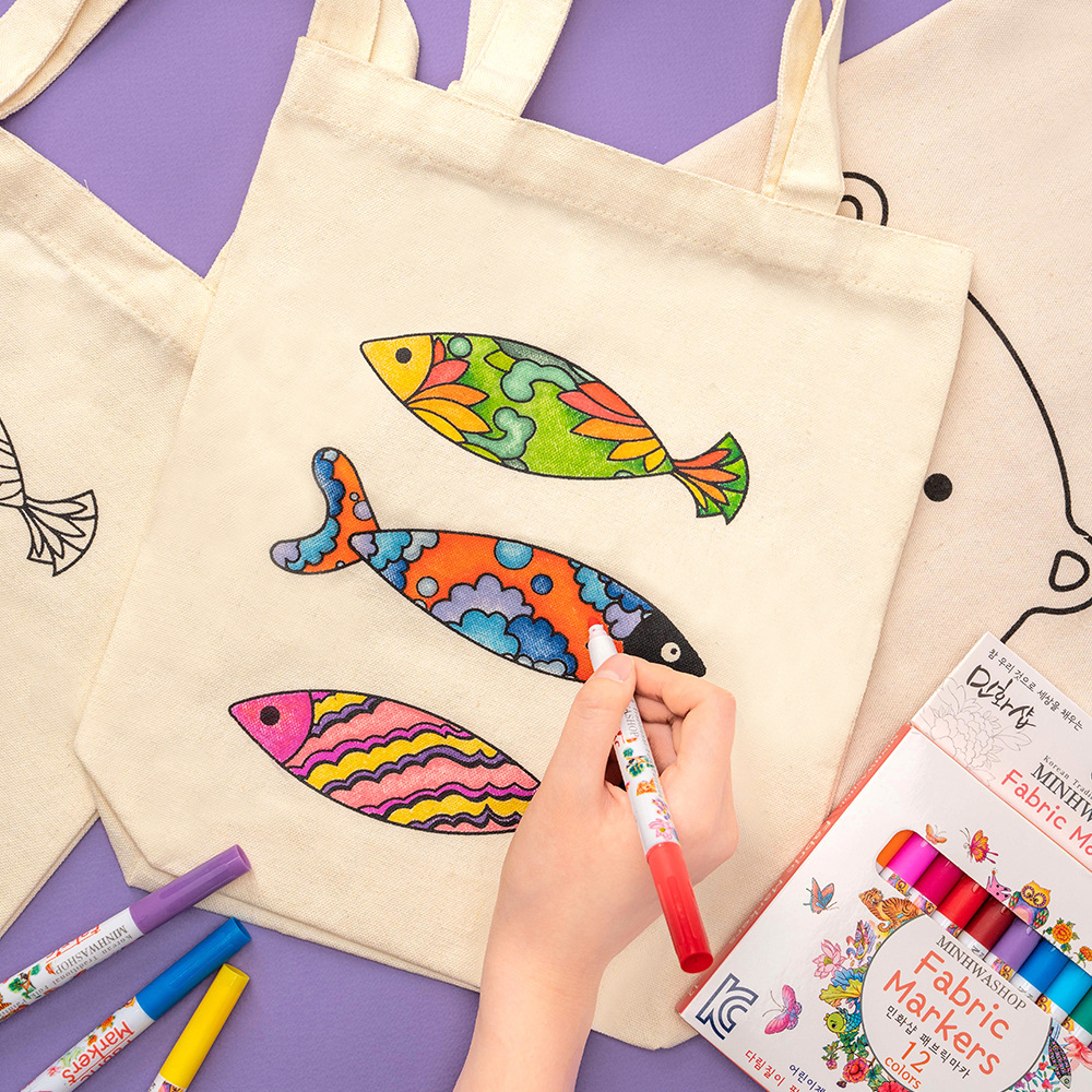 韩式简约手绘创意diy手提袋儿童手工制作帆布包环保耐用中号布袋