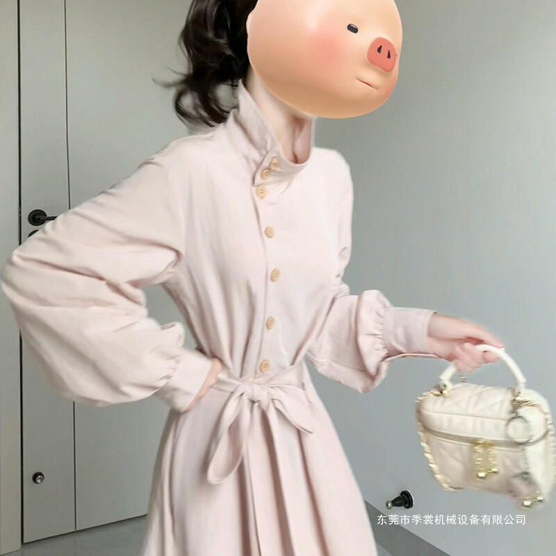 French-Style Gentle Long-Sleeve Pink Shirt Dress Early Autumn 2025 New Petite Elegant Waist-Cinching Long Dress