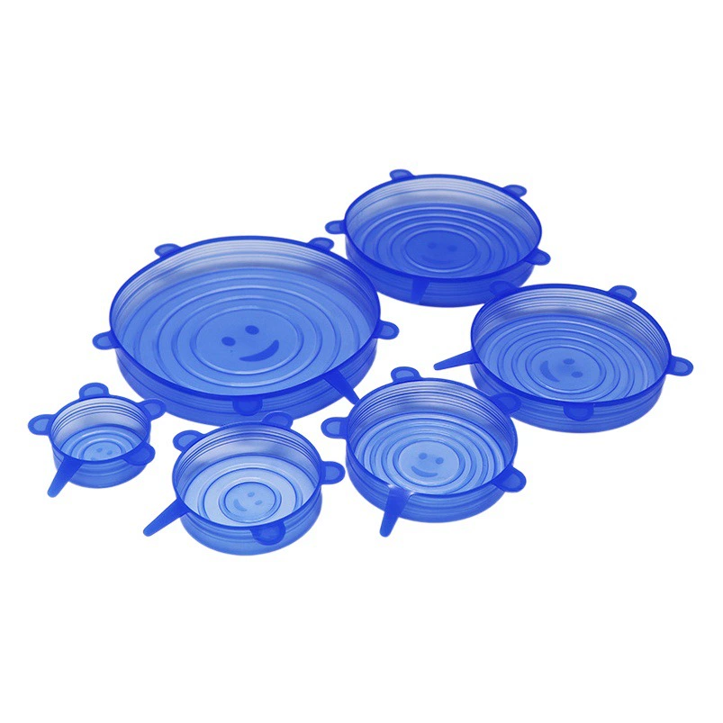 Набор из шести частей силиконовой крышки для хранения свежей крышки для растяжения чаши пылезащитный силикагель для хранения свежей крышки смайлик