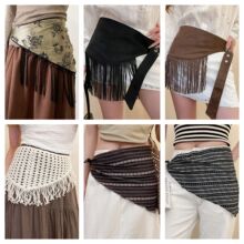 秋冬复古三角印花丝巾波点流苏腰链配饰波西米亚腰带时尚腰部饰品