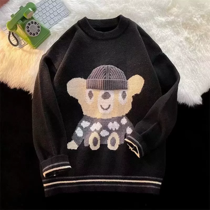 Demi-season knitted sweater unisex, cute bear/deer motif, sizes M–3XL (recommended body weight)