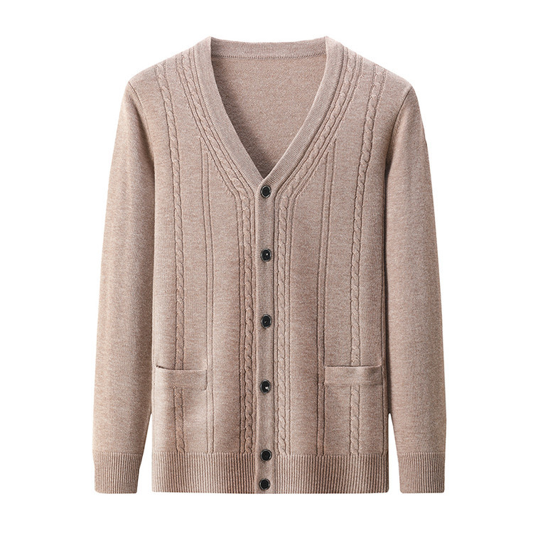 Cardigan de punto de hombre otoño y invierno nuevo estilo coreano chaqueta casual de moda de color sólido cuello V suéter de hombre