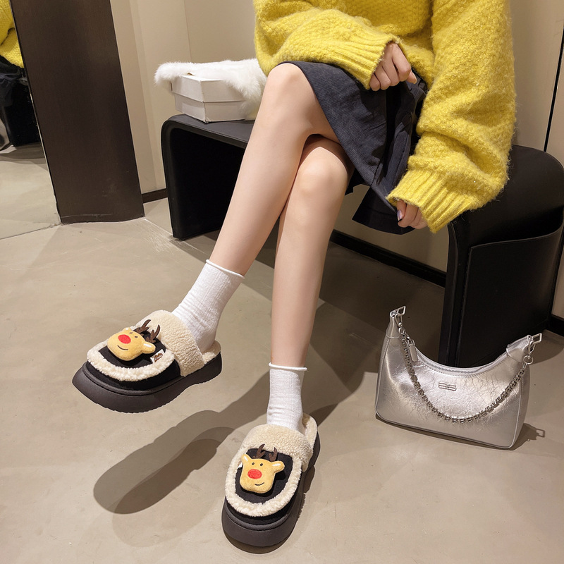 2025 Autumn New Thick-Soled Flat Slippers Women's Winter Snow Boots Warm Non-Slip Indoor and Outdoor Casual Shoes