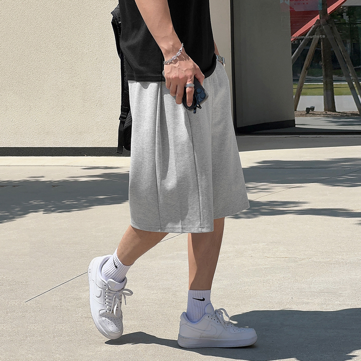 Myq Lazy Style Casual Shorts Men's Summer Loose Wide-Leg Cropped Pants Korean Work Clothing Gray Sweatpants