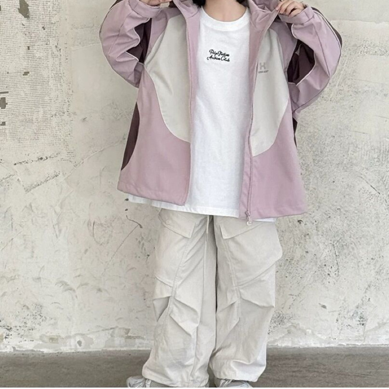 女童冲锋衣2025新款春秋季儿童宽松韩版外套大童女孩春装拼色风衣|undefined