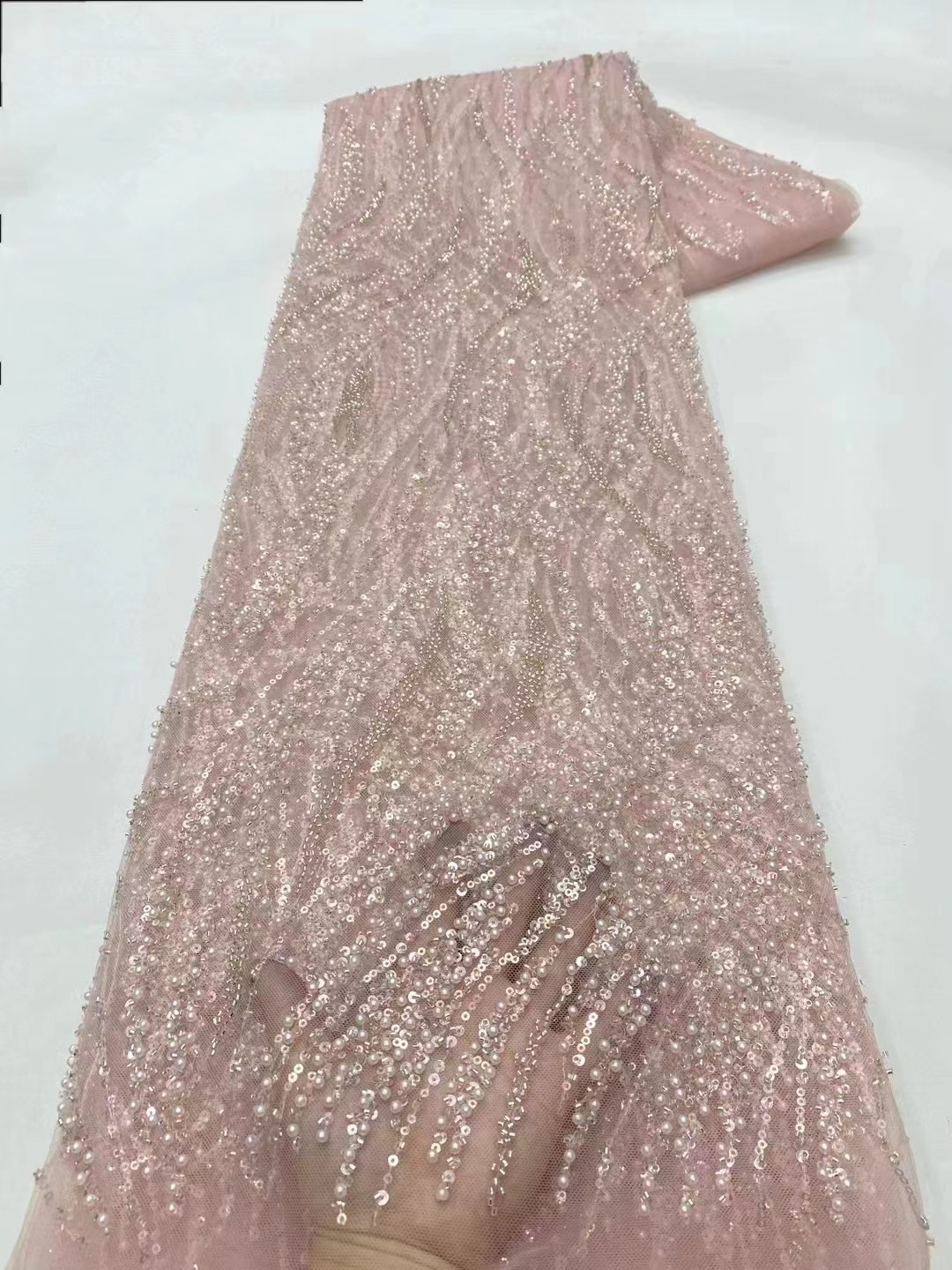 Multicolor hueco perla sequinilla malla cuentas tubo bordado tela cuentas encaje apertado vestido de boda transfronterizo