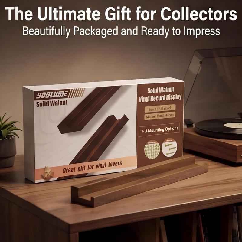 Cross-Border Wooden Wall-Mounted Vinyl Record Display Rack Album Storage Rack Solid Wood Display Rack No Drilling Required