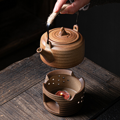 Warm-boiled teapot imitation wood-fired lifting beam large retro coarse pottery tea set set around the stove teapot single pot kettle