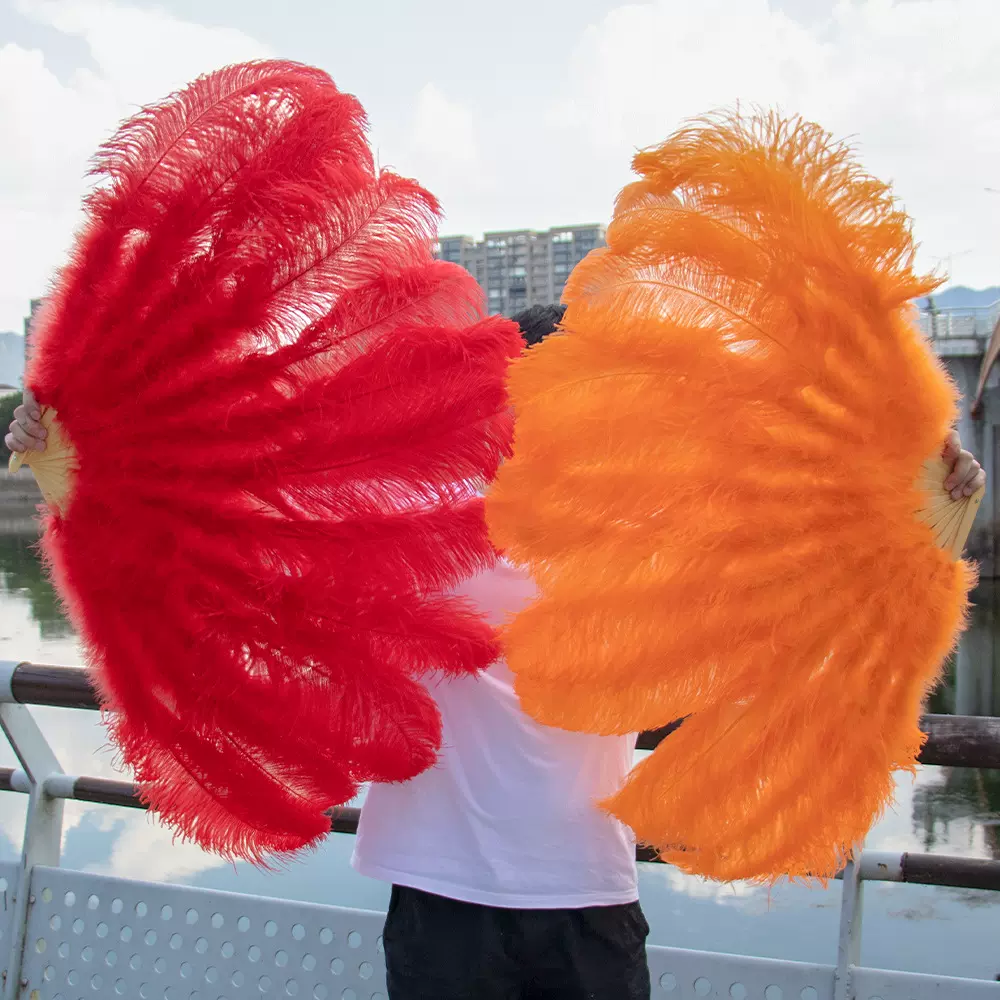 包邮大号鸵鸟毛扇子舞台表演演唱会道具羽毛绒扇子手持舞蹈工具