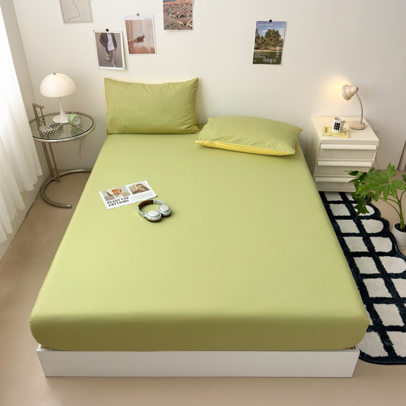 Simple Solid Color Pure Cotton Bed Sheet Plain Nordic Style Pure Cotton Bedspread Elasto Bed Hat Simmons Protective Cover Bedding