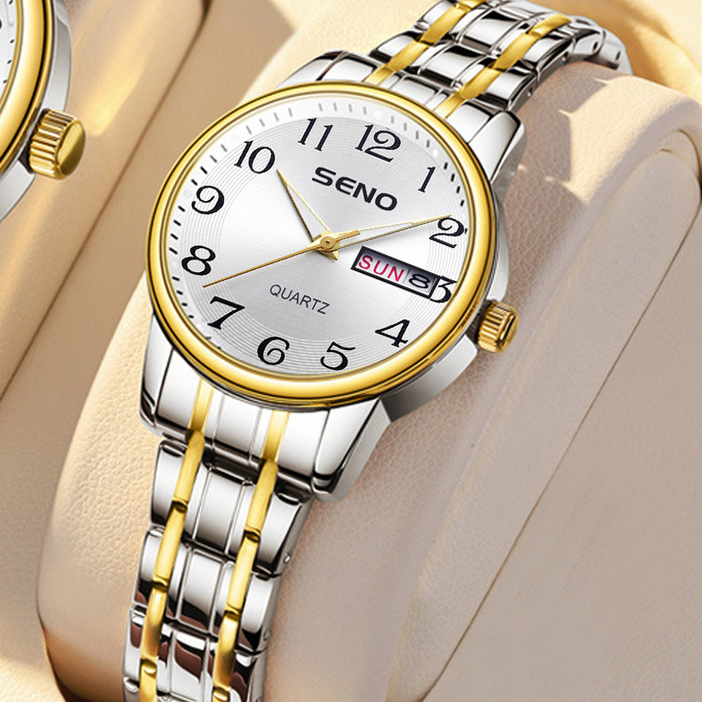 SENO Chenno Women's Quartz Watch Fashionable Two-Tone Steel Band Calendar Waterproof Women's Watch