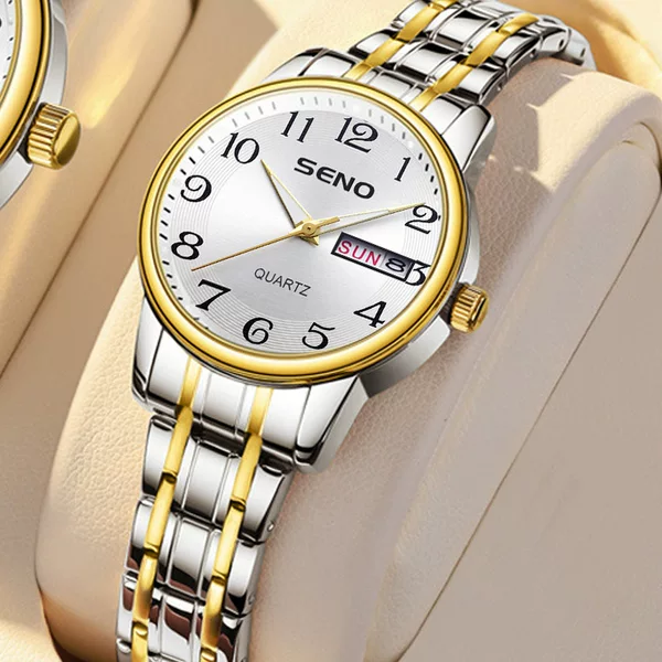 SENO Chenno Women's Quartz Watch Fashionable Two-Tone Steel Band Calendar Waterproof Women's Watch