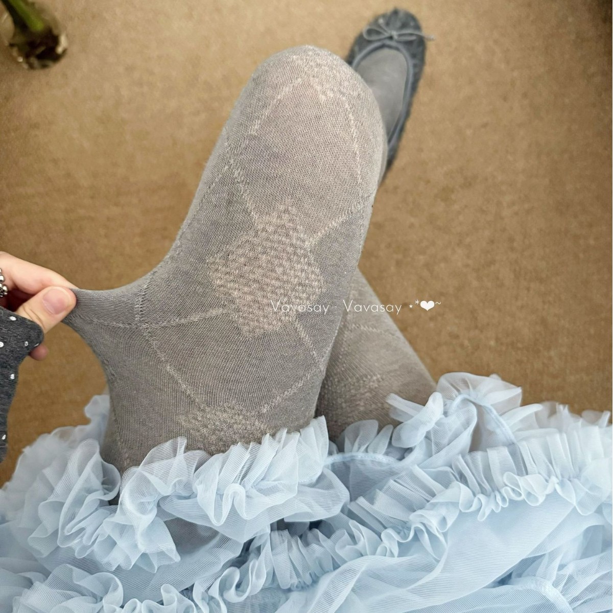 Exquisite Lady Retro British Style Small Quilted Dark Pattern Leggings Gray Gray Pantyhose Slimming Look