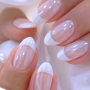 2025 Cross-Border Hot-Selling Simple and Elegant Nude Pure Color White French Line Glossy Wearable Nails