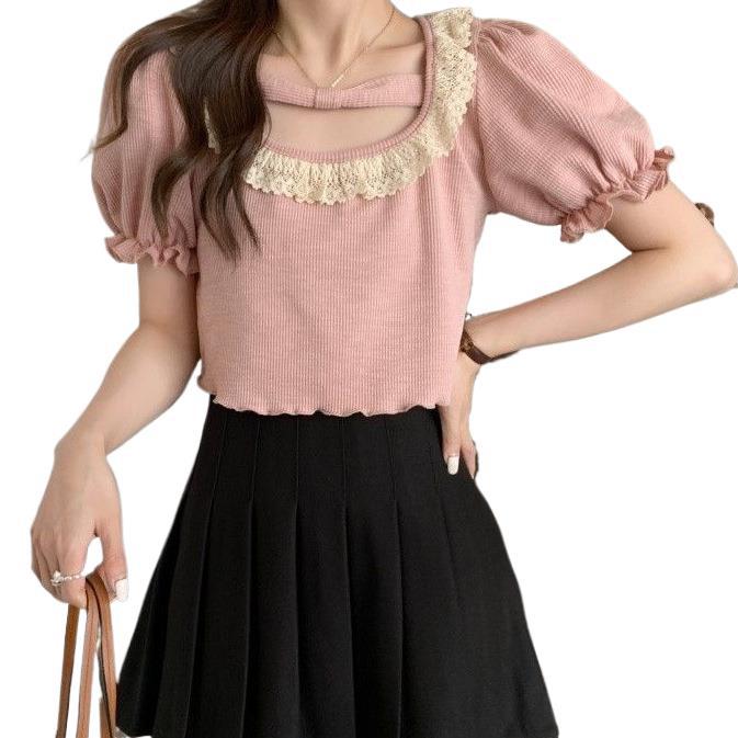 【1134 people collect】Summer Japanese soft girl cute lace puff sleeve…