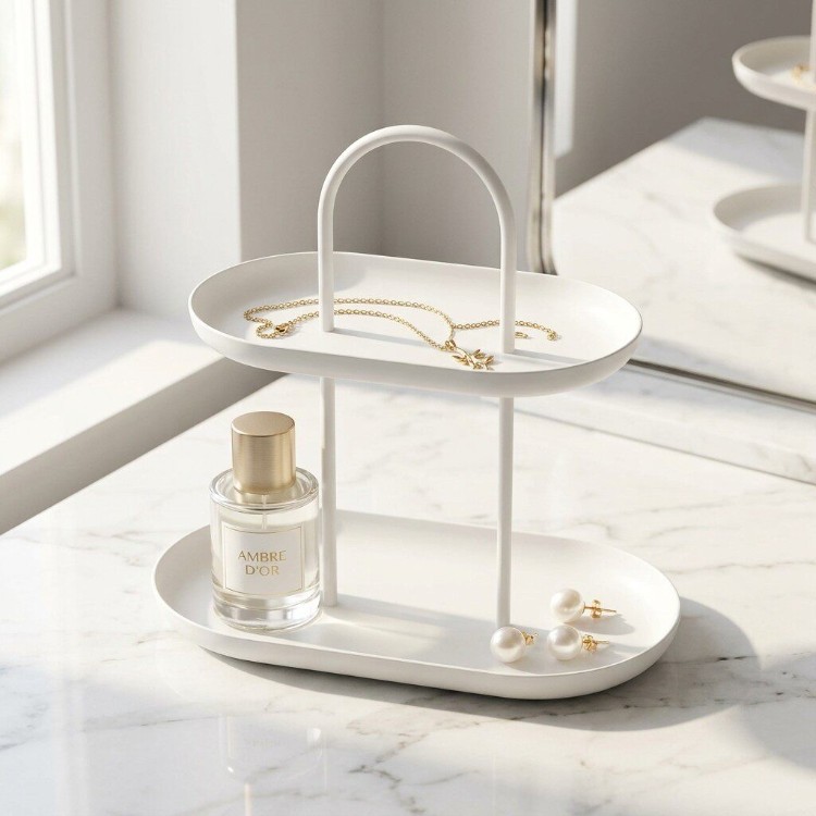 Double-layer tray dressing table, cosmetics and jewelry storage rack, entryway key rack, modern minimalist home decoration