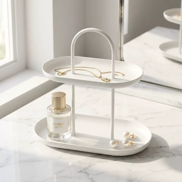 Double-layer tray dressing table, cosmetics and jewelry storage rack, entryway key rack, modern minimalist home decoration