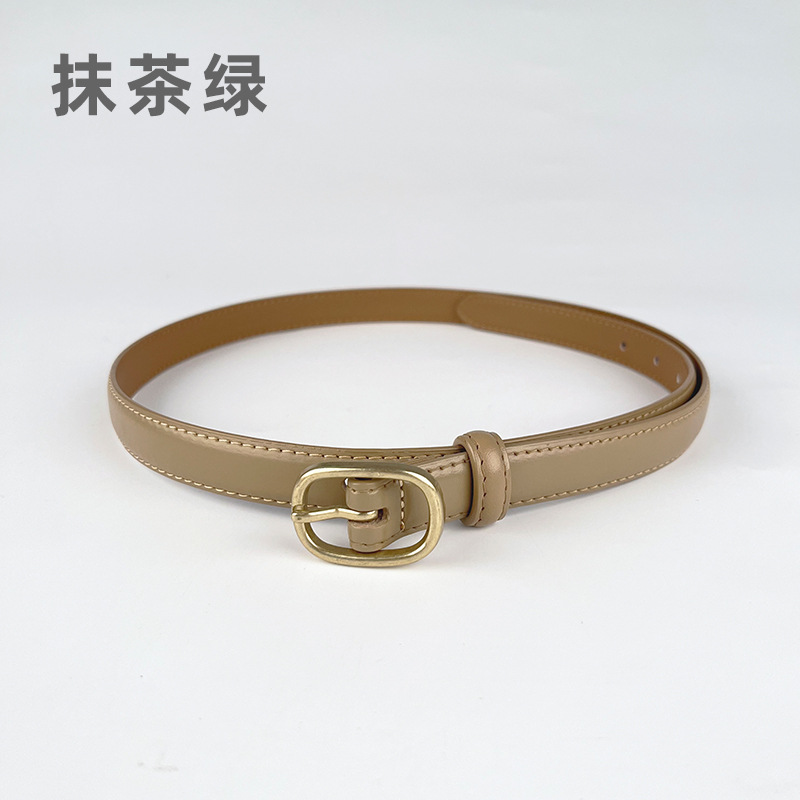 Correa delgada de cuero de las mujeres pantalones casuales pantalones vaqueros estilo coreano de moda todo partido simple de cuero de vaca cinturón de las mujeres