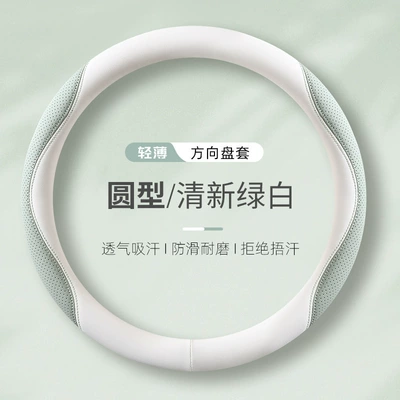 Leather Steering Wheel Cover | Steering wheel cover - fresh-green-and-white-round-38cm