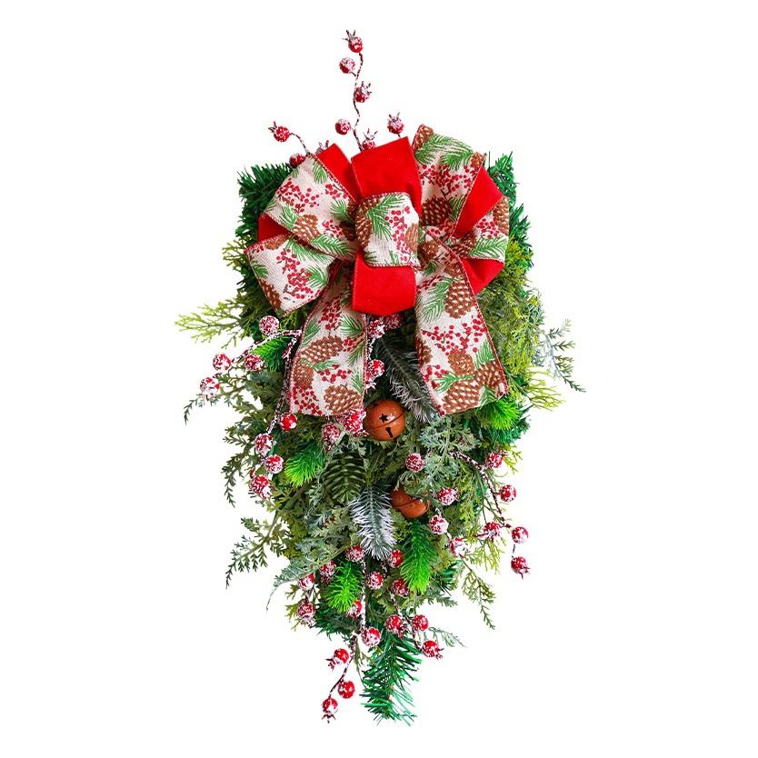 Creativo arco campana de Navidad árbol al revés al por mayor nueva guirnalda de aguja de pino de fruta roja apertura de tienda celebración decoración de Navidad