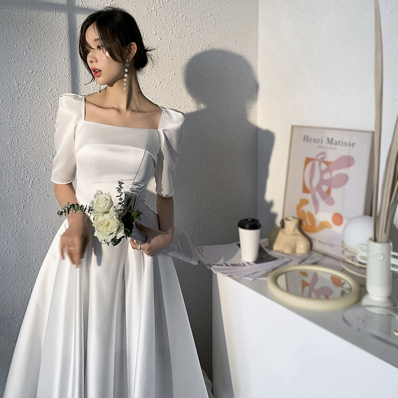 White Evening Dress for Women 2026 Summer New Style Elegant Satin Engagement Light Wedding Dress for Registration Small White Dress White Evening Dress for Women 2026 Summer New Style Elegant Satin Engagement Light Wedding Dress for Registration Small White Dress