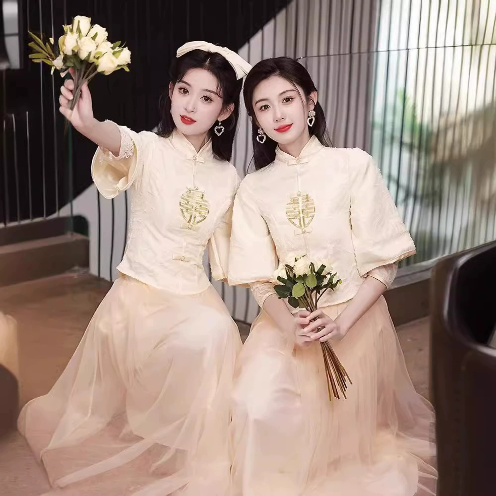 Новый китайский невесты платье Весна ежедневно носимых 2024 Новый китайский стиль группы сестры ниша платье ретро