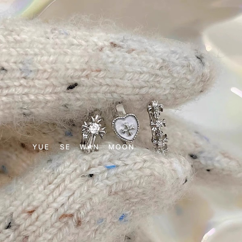 Punk Cross Heart Hoop Earrings Stackable Sweet Cool Spicy Girl Korean and Japanese New Ear Cuffs Versatile