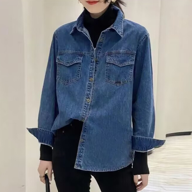 Denim Shirt for Women, Long-Sleeved, Preppy Style, 2026 Spring and Autumn New Slim-Fit Versatile Korean Style Denim Shirt for Women, Base Layer Shirt