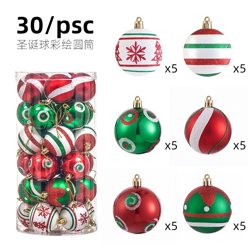 Inventario 6CM30 bolas de Navidad de plástico simulación de dulces rojo, verde y blanco pintado árbol de Navidad decoración colgante bola