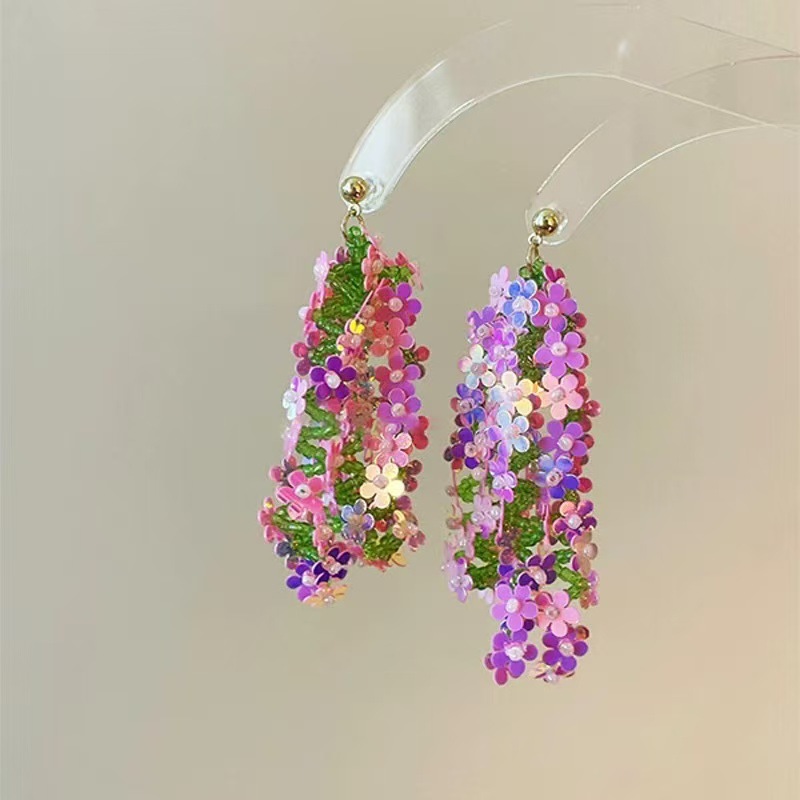 Pendientes de flores de color dopamina Pendientes dulces y frescos de primavera y verano Pendientes pequeños y elegantes de alta gama para mujer