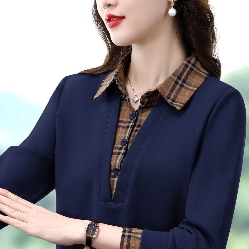 【Cotton 92% Spandex 8%】New Spring and Autumn Plaid Shirt with Faux Two-Piece Design, Thin Long Sleeves, Trendy and Stylish with a Turn-Down Collar 【Cotton 92% Spandex 8%】New Spring and Autumn Plaid Shirt with Faux Two-Piece Design, Thin Long Sleeves, Trendy and Stylish with a Turn-Down Collar