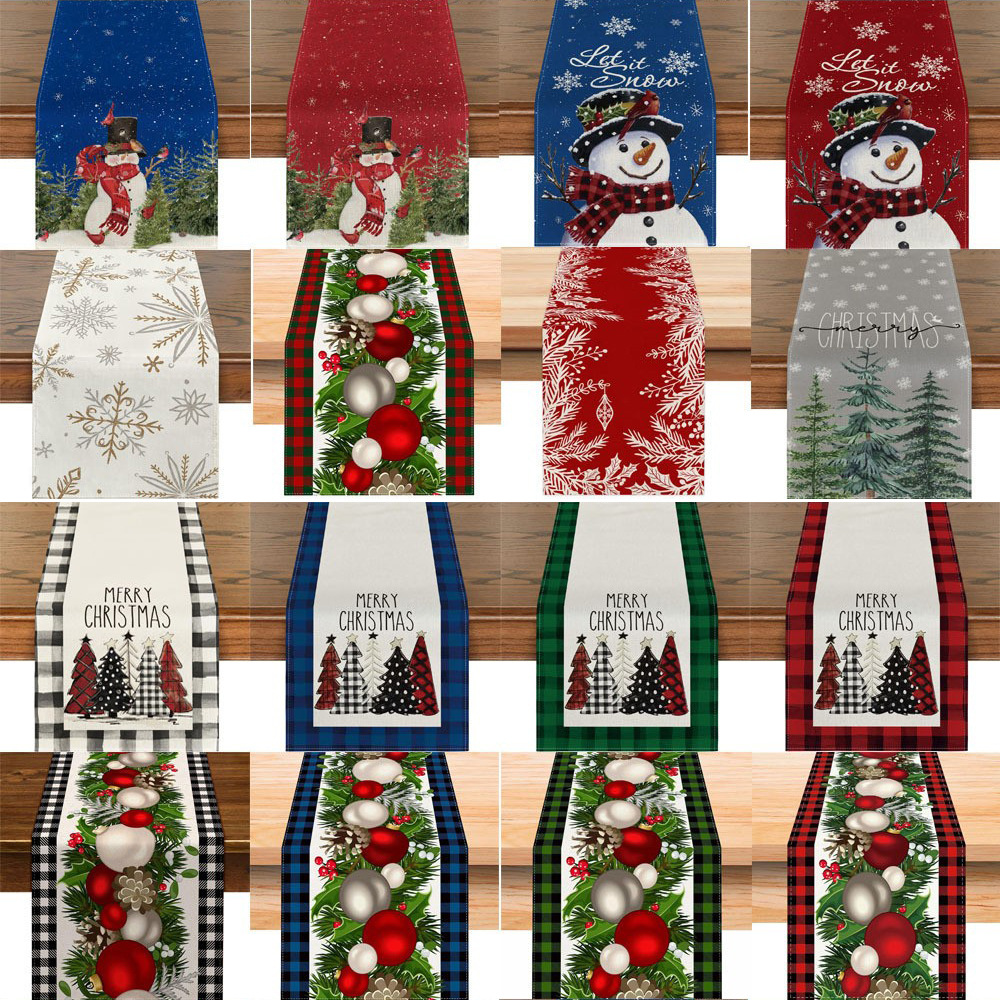 Transfronterizo TEMA DE Navidad de impresión corredor de mesa ambiente de vacaciones decoración árbol de Navidad muñeco de nieve patrón de tela de mesa al por mayor image 3