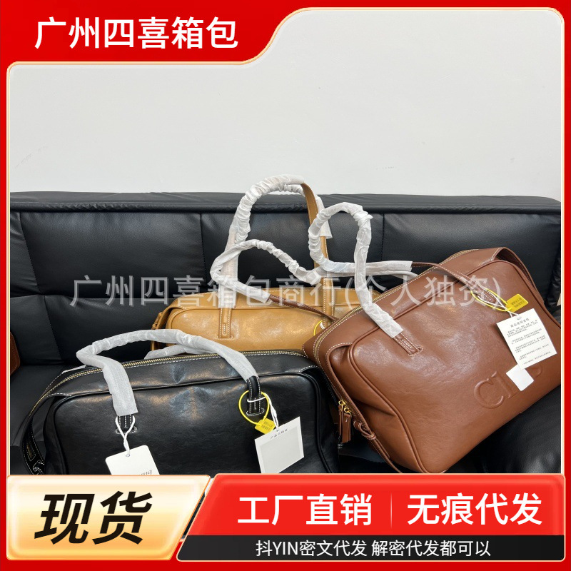 Cl Pamperly Large Boston Bag Vegetable-Tanned Top Grain Cowhide Handbag Briefcase Underarm Travel Bag