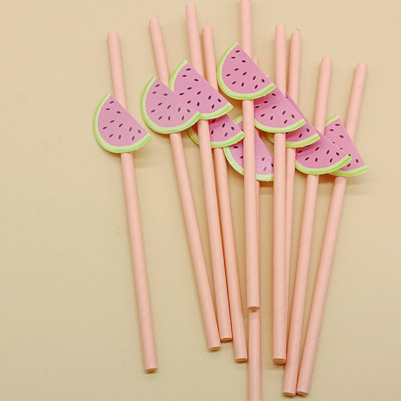 Paja de papel degradable desechable fruta creativa paja de fresa decoración para hornear pastel plug-in leche té paja