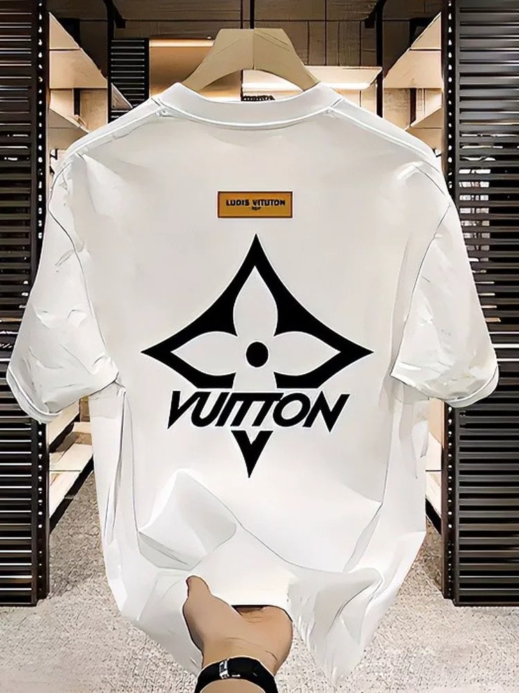 [High-Quality Men's Clothing] Pure Cotton Short-Sleeved T-Shirt, Versatile, Loose, Minimalist Print, Creative Design, Trendy Brand Top